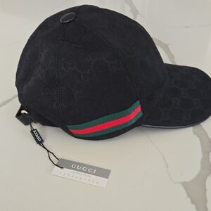Gucci Black Cap with Green and Red Accents